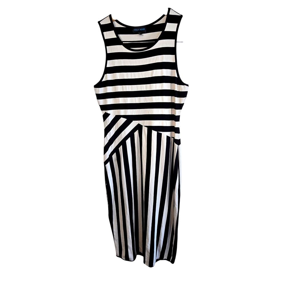 Medium Kelly Renée Black & White Striped Fitted Midi Dress